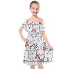 Cute Cat Chef Cooking Seamless Pattern Cartoon Kids  Cut Out Shoulders Chiffon Dress by Vaneshart