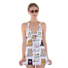 Cat Kitten Seamless Pattern Halter Dress Swimsuit  by Vaneshart