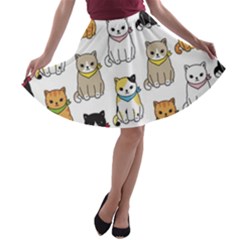 Cat Kitten Seamless Pattern A-line Skater Skirt by Vaneshart