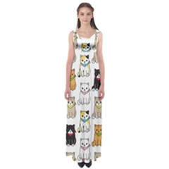 Cat Kitten Seamless Pattern Empire Waist Maxi Dress by Vaneshart