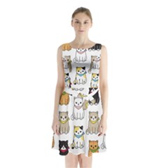 Cat Kitten Seamless Pattern Sleeveless Waist Tie Chiffon Dress by Vaneshart