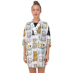 Cat Kitten Seamless Pattern Half Sleeve Chiffon Kimono by Vaneshart