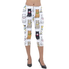 Cat Kitten Seamless Pattern Lightweight Velour Capri Leggings  by Vaneshart