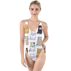 Cat Kitten Seamless Pattern High Leg Strappy Swimsuit by Vaneshart