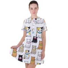 Cat Kitten Seamless Pattern Short Sleeve Shoulder Cut Out Dress  by Vaneshart