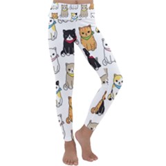 Cat Kitten Seamless Pattern Kids  Lightweight Velour Classic Yoga Leggings by Vaneshart