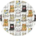 Cat Kitten Seamless Pattern Wooden Puzzle Round View1