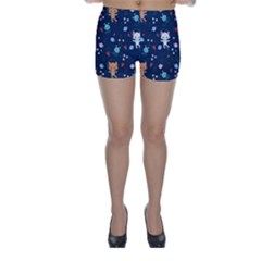 Cute Astronaut Cat With Star Galaxy Elements Seamless Pattern Skinny Shorts by Vaneshart