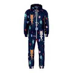 Cute Astronaut Cat With Star Galaxy Elements Seamless Pattern Hooded Jumpsuit (kids) by Vaneshart