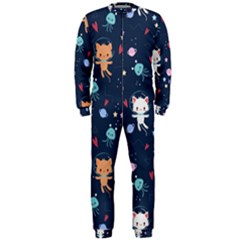 Cute Astronaut Cat With Star Galaxy Elements Seamless Pattern Onepiece Jumpsuit (men)  by Vaneshart