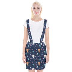 Cute Astronaut Cat With Star Galaxy Elements Seamless Pattern Braces Suspender Skirt by Vaneshart