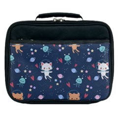 Cute Astronaut Cat With Star Galaxy Elements Seamless Pattern Lunch Bag