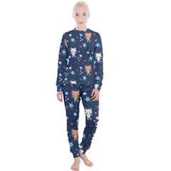 Cute Astronaut Cat With Star Galaxy Elements Seamless Pattern Women s Lounge Set by Vaneshart