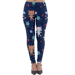 Cute Astronaut Cat With Star Galaxy Elements Seamless Pattern Lightweight Velour Leggings by Vaneshart