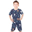 Cute Astronaut Cat With Star Galaxy Elements Seamless Pattern Kids  Tee and Shorts Set View1