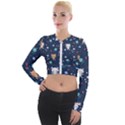 Cute Astronaut Cat With Star Galaxy Elements Seamless Pattern Long Sleeve Cropped Velvet Jacket View1