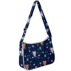 Cute Astronaut Cat With Star Galaxy Elements Seamless Pattern Zip Up Shoulder Bag by Vaneshart