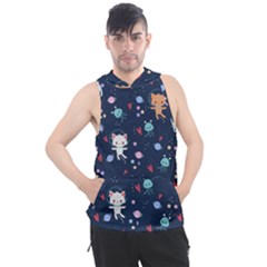 Cute Astronaut Cat With Star Galaxy Elements Seamless Pattern Men s Sleeveless Hoodie by Vaneshart