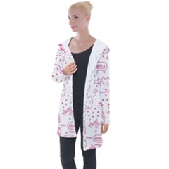 Cute Girly Seamless Pattern Longline Hooded Cardigan by Vaneshart