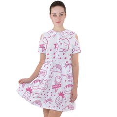 Cute Girly Seamless Pattern Short Sleeve Shoulder Cut Out Dress  by Vaneshart