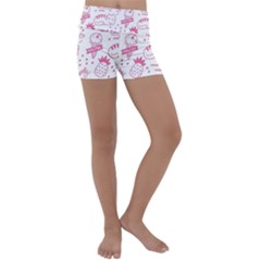 Cute Girly Seamless Pattern Kids  Lightweight Velour Yoga Shorts by Vaneshart