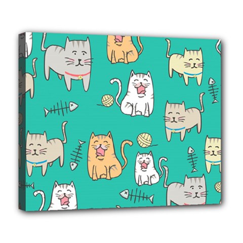 Seamless Pattern Cute Cat Cartoon With Hand Drawn Style Deluxe Canvas 24  X 20  (stretched) by Vaneshart