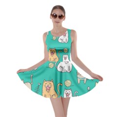 Seamless Pattern Cute Cat Cartoon With Hand Drawn Style Skater Dress by Vaneshart