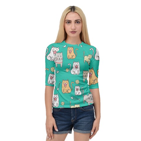 Seamless Pattern Cute Cat Cartoon With Hand Drawn Style Quarter Sleeve Raglan Tee by Vaneshart