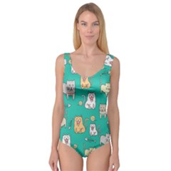 Seamless Pattern Cute Cat Cartoon With Hand Drawn Style Princess Tank Leotard  by Vaneshart