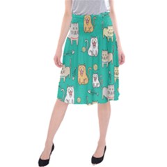 Seamless Pattern Cute Cat Cartoon With Hand Drawn Style Midi Beach Skirt by Vaneshart