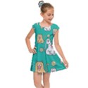 Seamless Pattern Cute Cat Cartoon With Hand Drawn Style Kids  Cap Sleeve Dress View1