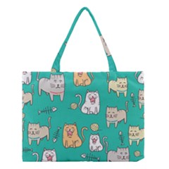 Seamless Pattern Cute Cat Cartoon With Hand Drawn Style Medium Tote Bag by Vaneshart