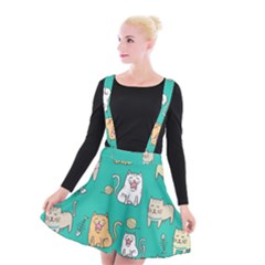 Seamless Pattern Cute Cat Cartoon With Hand Drawn Style Suspender Skater Skirt by Vaneshart