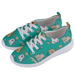 Seamless Pattern Cute Cat Cartoon With Hand Drawn Style Women s Lightweight Sports Shoes by Vaneshart