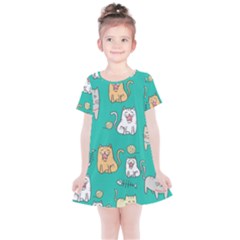 Seamless Pattern Cute Cat Cartoon With Hand Drawn Style Kids  Simple Cotton Dress by Vaneshart