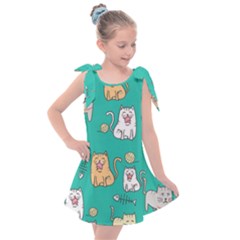 Seamless Pattern Cute Cat Cartoon With Hand Drawn Style Kids  Tie Up Tunic Dress by Vaneshart