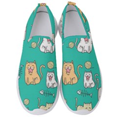 Seamless Pattern Cute Cat Cartoon With Hand Drawn Style Men s Slip On Sneakers by Vaneshart