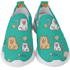 Seamless Pattern Cute Cat Cartoon With Hand Drawn Style Kids  Slip On Sneakers by Vaneshart