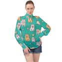 Seamless Pattern Cute Cat Cartoon With Hand Drawn Style High Neck Long Sleeve Chiffon Top View1