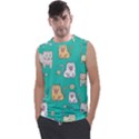 Seamless Pattern Cute Cat Cartoon With Hand Drawn Style Men s Regular Tank Top View1