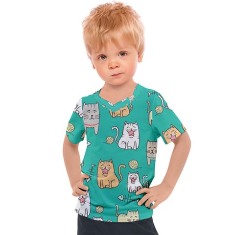 Seamless Pattern Cute Cat Cartoon With Hand Drawn Style Kids  Sports Tee by Vaneshart