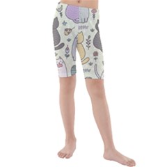 Funny Cartoon Cats Seamless Pattern  Kids  Mid Length Swim Shorts by Vaneshart