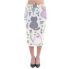 Funny Cartoon Cats Seamless Pattern  Velvet Midi Pencil Skirt by Vaneshart