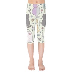 Funny Cartoon Cats Seamless Pattern  Kids  Capri Leggings  by Vaneshart