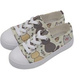 Funny Cartoon Cats Seamless Pattern  Kids  Low Top Canvas Sneakers by Vaneshart