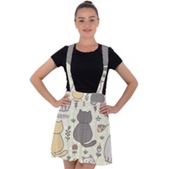 Funny Cartoon Cats Seamless Pattern  Velvet Suspender Skater Skirt by Vaneshart