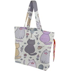 Funny Cartoon Cats Seamless Pattern  Drawstring Tote Bag by Vaneshart