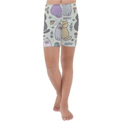 Funny Cartoon Cats Seamless Pattern  Kids  Lightweight Velour Capri Yoga Leggings by Vaneshart