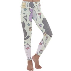 Funny Cartoon Cats Seamless Pattern  Kids  Lightweight Velour Classic Yoga Leggings by Vaneshart