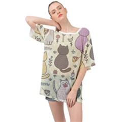 Funny Cartoon Cats Seamless Pattern  Oversized Chiffon Top by Vaneshart